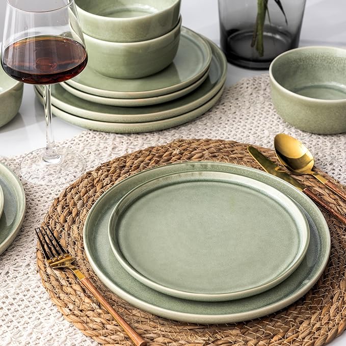 AmorArc Stoneware Dinnerware Sets,Round Reactive Glaze Ceramic Plates and Bowls Set,Highly Scratch Resistant | Dishwasher & Microwave Safe Dishes,Service for 6 (18pc)