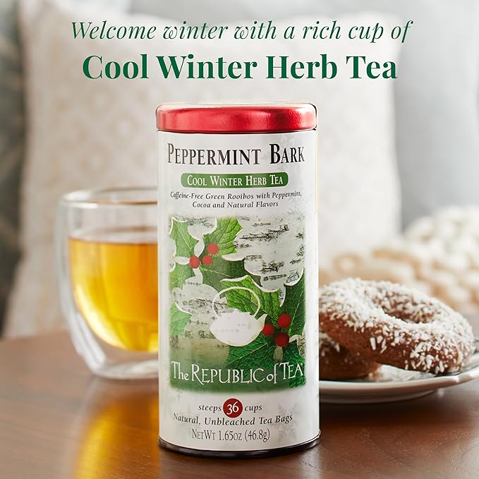The Republic of Tea - Peppermint Bark, Cool Winter Herb Tea, 36 Tea Bags, Caffeine-Free