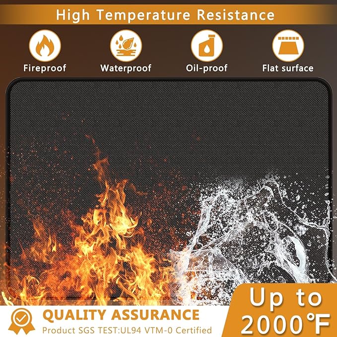 Anze Under Grill Mat for Outdoor Grill, 38 x 65 Inch Anti-Slip BBQ Floor Mats, Easy to Clean Reusable Fireproof Grill Pad, Oil-Proof Waterproof Protector for Indoor Fireplace Pit Mat
