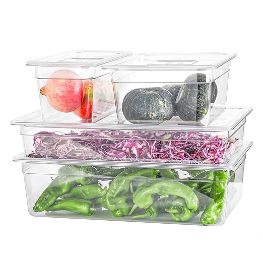 6-Pack 1/1 Size Food Pan 4 Inch Deep BPA Free Polycarbonate Food Storage Containers for Busy Kitchen Stackable Clear Hotel Pan for Buffet Party Supplies Dishwasher Safe