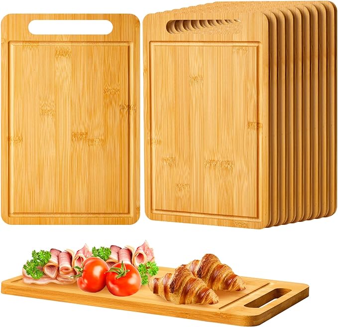 Nuenen 10 Pcs Bulk Wood Cutting Board with Handle 12 x 7.8 Inch Bamboo Wooden Kitchen Serving Chopping Boards for Pizza, Bread, Charcuterie, Fruit, Vegetables(Bamboo)
