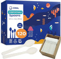 CORAL Ivory White 100% Compostable Spoons - 120 Heavy Duty No Plastic Spoons (6.5 inch) - Break Resistant with Smooth Edges, Ocean Friendly Alternative to Plastic Utensils - Biodegradable & Disposable
