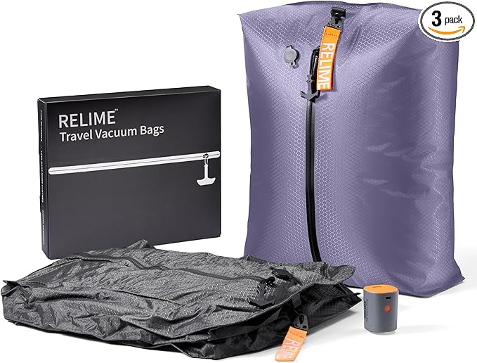 Classic Series Vacuum Bags for Travel Luggage with Wireless Pump, Compression Bags for Carry On Suitcases and Backpack, Vacuum Seal Packing cube for Cloth Packing (2PC + PUMP Gray & Lavender)