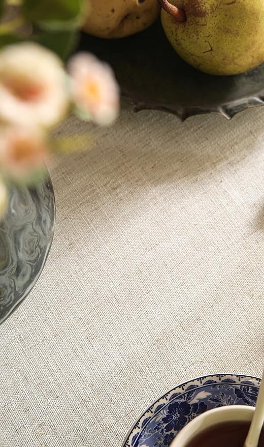 patdrea Designer Linen Blue Round Tablecloth,Vintage Leaves Pattern Floral Anti-Wrinkle Table Cloth,French Fall Dacorative Table Cover for Kitchen Dining,Thanksgiving,Party,Diameter 67"-Ivar B