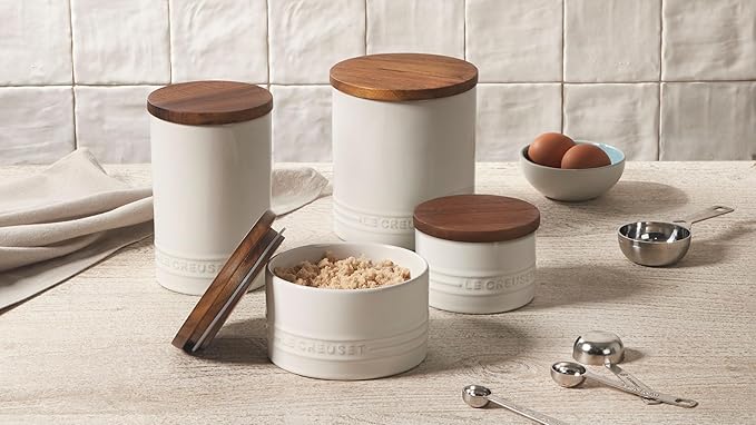 Le Creuset Signature Salt Cellar and Storage Canister with Wood Lid, 16 oz., Cerise