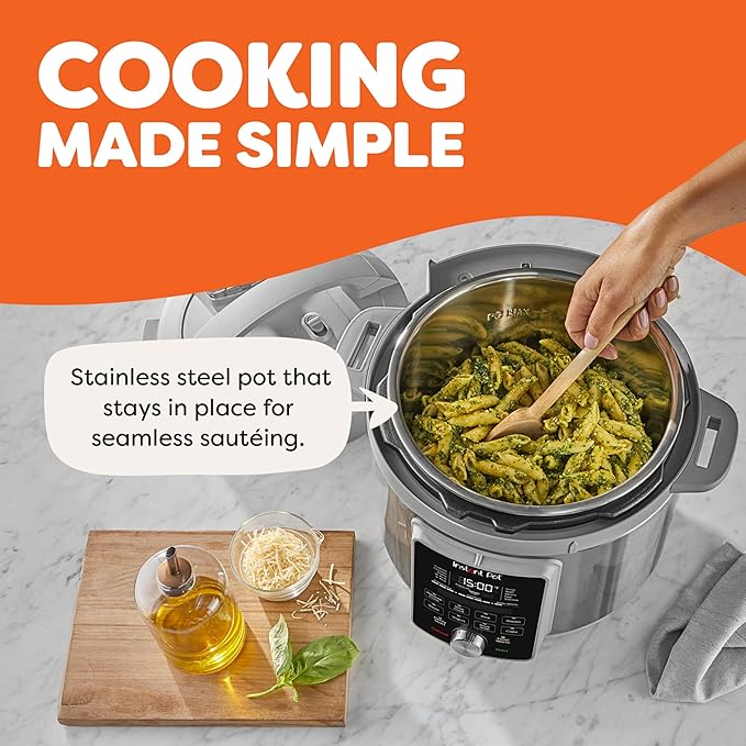 Instant Pot, 8-Quart Whisper Quiet 9-in-1 Electric Pressure Cooker, Slow Rice Cooker, Steamer, Sauté, Yogurt Maker, Warmer & Sterilizer, App With Over 800 Recipes, Stainless Steel, Duo Plus