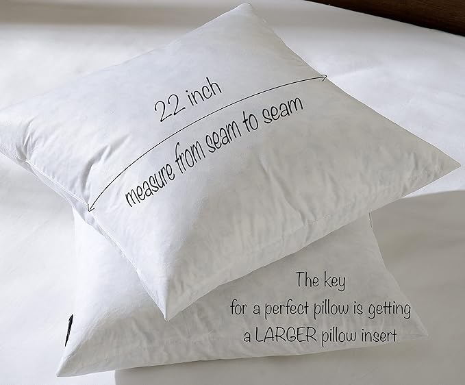 22x22 Decorative Throw Pillow Inserts-Down Feather Pillow Inserts-Square-Cotton Fabric-Set of 2-White.