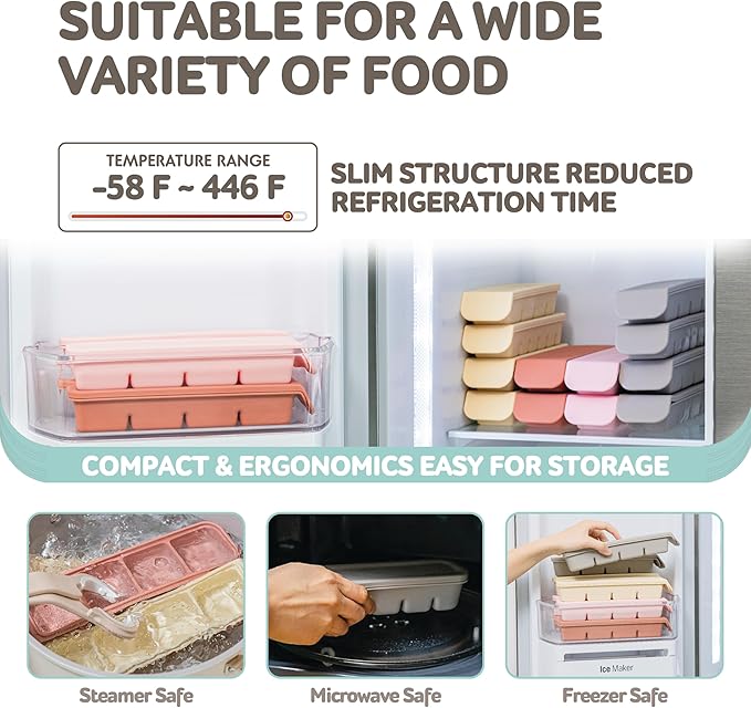 Silicone Freezer Trays with Lid, 0.7oz 12 Section-Leak Proof Silicone Freezer molds for Homemade Baby Food Breastmilk, Purees, Vegetables, Fruit, Baby Food Jars Ice Tray with Lid BPA Free Beige