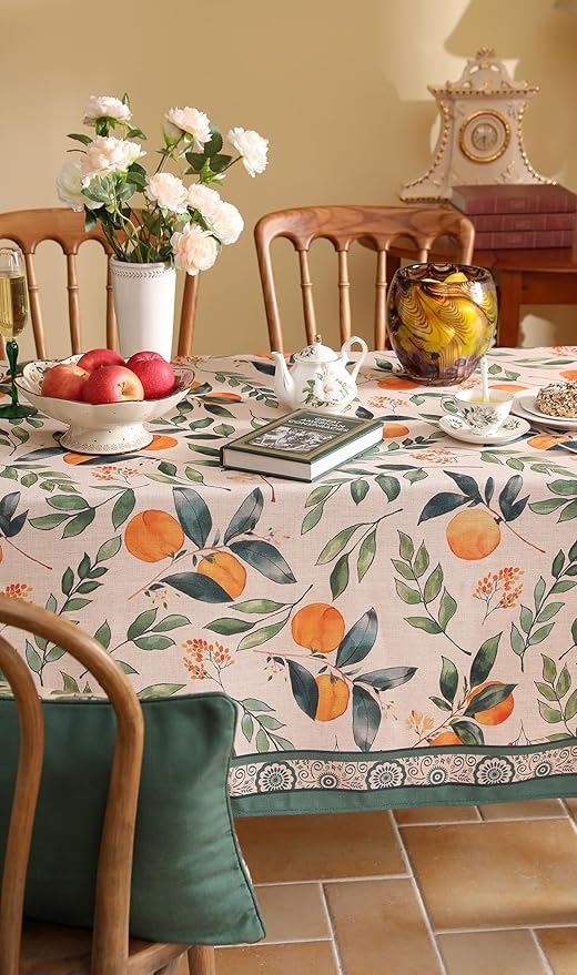 patdrea Designer Vintage Linen Square Table Cloth,Framhouse Linen Oranges and Leaves Pattern Tablecloth,Fall Decor Table Cover for Kitchen Dining Christmas,Thanksgiving,67"x67"-Palladin a