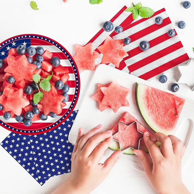 Gatherfun American Flag Patriotic Party Supplies Disposable Napkins and Paper Plates for Veterans Day Election Day 4th of July Independence Day Decorations, Serve 50