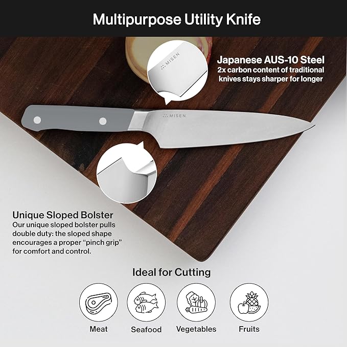 Misen 6.8" Chef Knife – High Carbon Japanese AUS-10 Stainless Steel – Hybrid German & Japanese Blade – Precision Kitchen Knife for Professionals & Home Cooks – Ultimate Cutting Performance - Gray