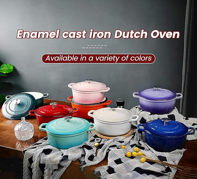 Enameled Cast Iron Covered 5.5 Quart Dutch Oven with Dual Handle for Bread Baking, Dutch Ovens with Lid, Peacock Blue