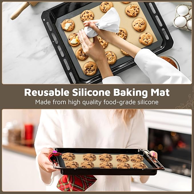 4 Pack Silicone Baking Mat Nonstick 2 Half and 2 Quarter Size - 1/4 Silicone Cookie Sheets for Baking Macaron Cookie Set of 2-2 Pack Thick Heavy Duty Reusable Mats Half Sheet for Kitchen Counter