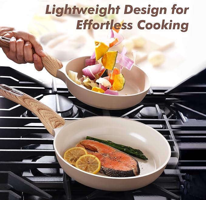SENSARTE Ceramic Nonstick Frying Pan Skillet 11Inch Non Stick Omelette Pans, Non-toxic Healthy Kitchen Cooking Chef's Pan, Free of Intentionally Added PFOA/PFAS/PTFE, Induction Compatible, Taupe