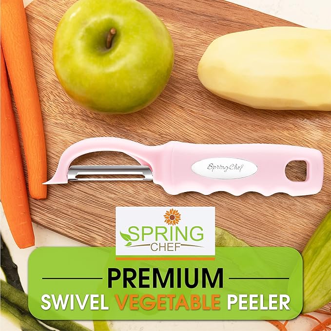 Spring Chef Premium Swivel Vegetable Peeler, Soft Grip Handle and Ultra Sharp Stainless Steel Blades - Perfect Kitchen Peeler For Veggie, Fruit, Potato, Carrot, Apple - Pink Lemonade - Set of 2