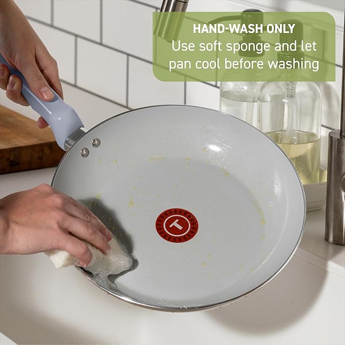 T-fal Refresh Ceramic Nonstick Ceramic Frying Pan with Lid 5 Qt, Cookware, Stay-Cool Handle, Skillet, Pots and Pans, Sand Beige