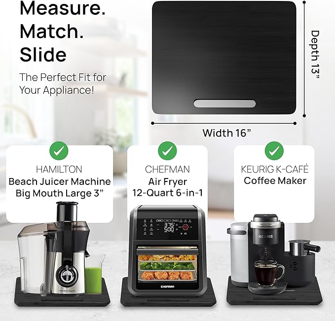 Ibyx Elegant Sliding Tray for Your Coffee Maker & Heavy Kitchen Appliances - Sturdy, Slides Easily from Under The Cabinet (Black, 16" W x 13" D)