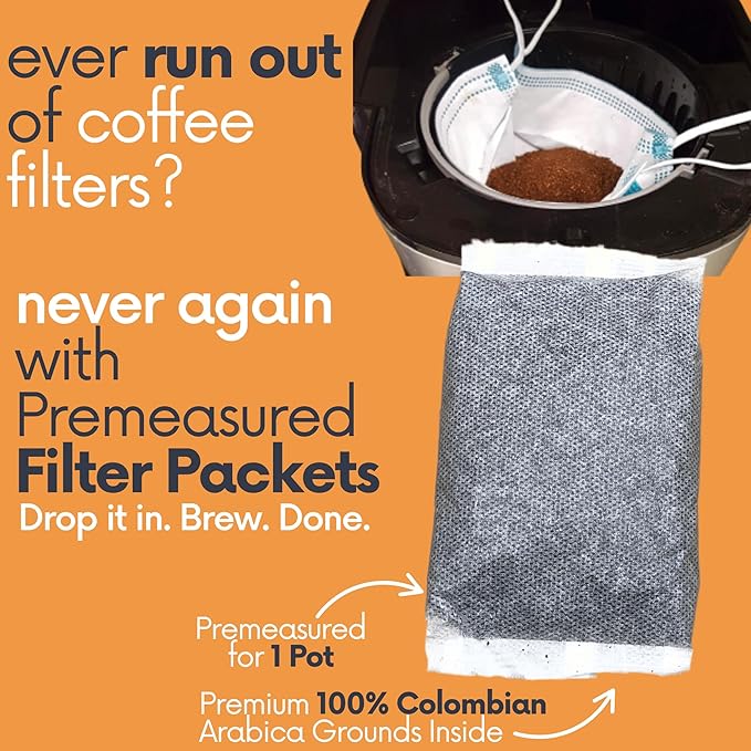 Ground Flavored Coffee In Filter Packs | Medium Roast Low Acid Mold Free Pouches | Bulk Packets | Roasted Butter Pecan Crunch | Gourmet Individual Premeasured Coffee Bags for 10-12 Cup Drip Maker