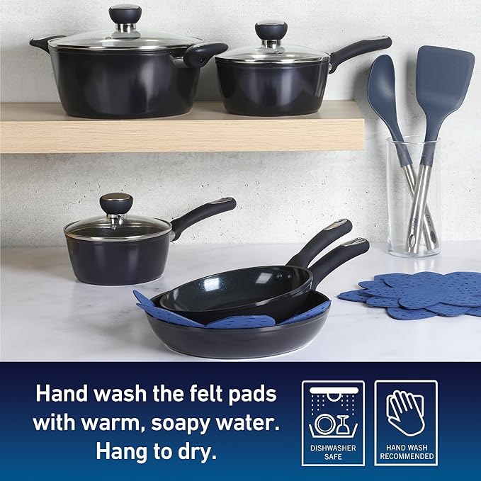 Oster Hawke 14 Piece Aluminum Premium PFA Free Ceramic Nonstick Blue Saphirre Pots and Pans Cookware Set W/Induction Base