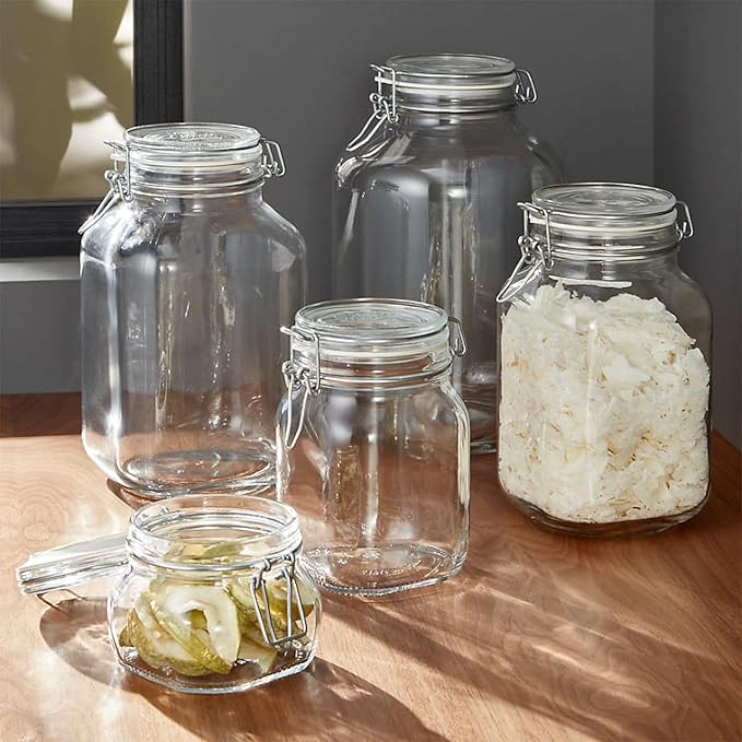 Bormioli Rocco Fido 5L Glass Jar - 169oz Airtight Storage with Metal Clamp & Rubber Gasket - Ideal for Fermentation, Home Canning, Dry Food Storage - Great for Kitchen Organization, Made in Italy