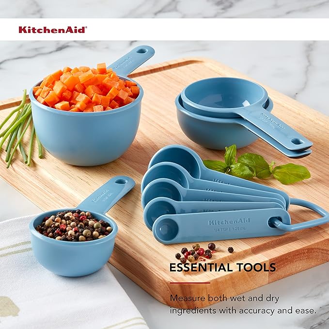 KitchenAid Universal Easy To Read Measuring Cup and Spoon Set with Soft Grip Handle for Maximum Control, Hang Hole and Nesting For Easy Storage, Dishwasher Safe, 9 Piece, Blue Velvet