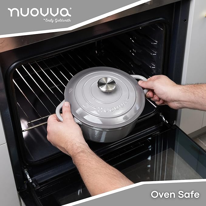 Cast Iron Pot with Lid – Non-Stick Ovenproof Enamelled Casserole Pot, Oven Safe up to 500° F – Sturdy Dutch Oven Cookware – Grey, 5-Quart, 24cm – by Nuovva