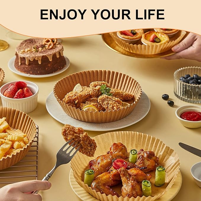 Air Fryer Paper Liners: 125Pcs Air Fryer Liner Disposable, Oilproof Waterproof Airfryer Parchment Paper Baking Liner Round Basket(6.5inch)