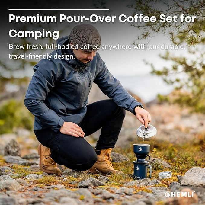 Pour Over Camp Coffee Maker Set– Vacuum Insulated Mug with Leakproof Lid, Stainless Steel Micro Filter, Scratch-Resistant Finish, Portable Coffee Maker for Camping, Travel & Outdoor Adventures