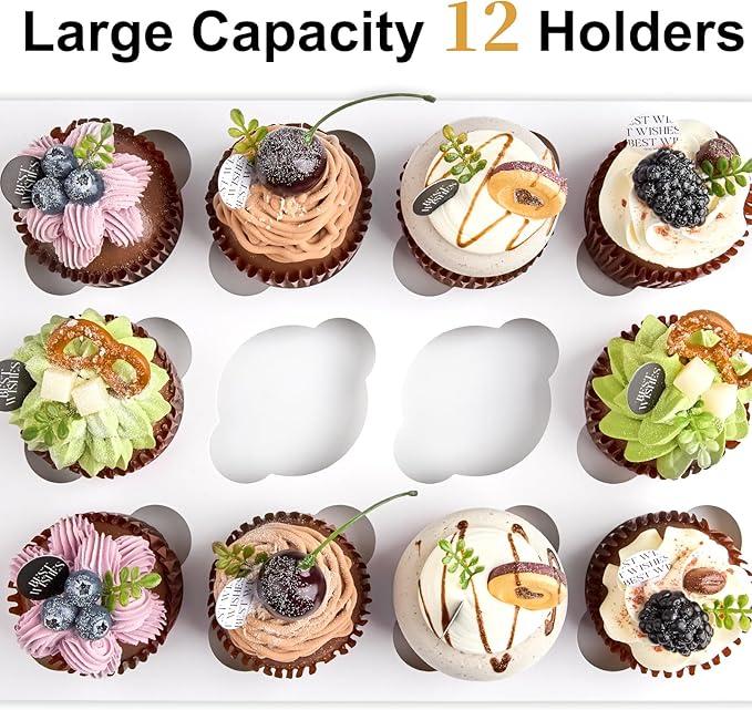 Kucoele 12 Count Cupcake Boxes, 6 Pack White Cupcake Containers with Windows and Inserts, Disposable Cupcake Carriers for Muffins, Treats, Pastries, 13 x 10 x 4 Inches