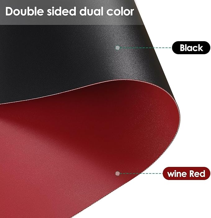 Leather Table Cover,1.8mm Thick,12x96 Inch Desk Cover,Dresser Cover Top,Dresser Protector Top,Dresser Cover,End Table Cover.(Black+Wine Red,12x96)