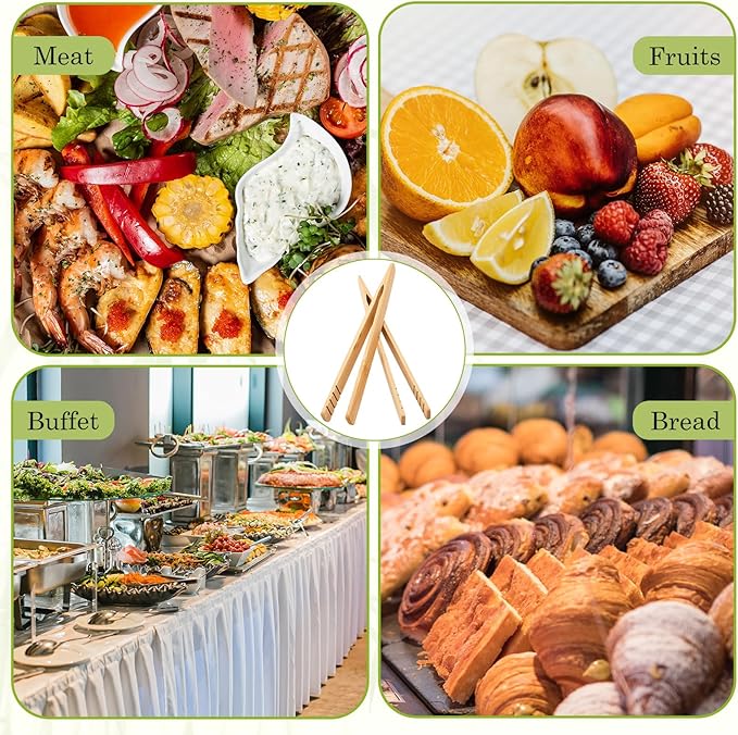 50 Pcs Bamboo Toast Tongs 7 Inch Wood Kitchen Utensil Toaster Tongs for Cooking Catering Buffet Appetizer Wedding Party Supplies