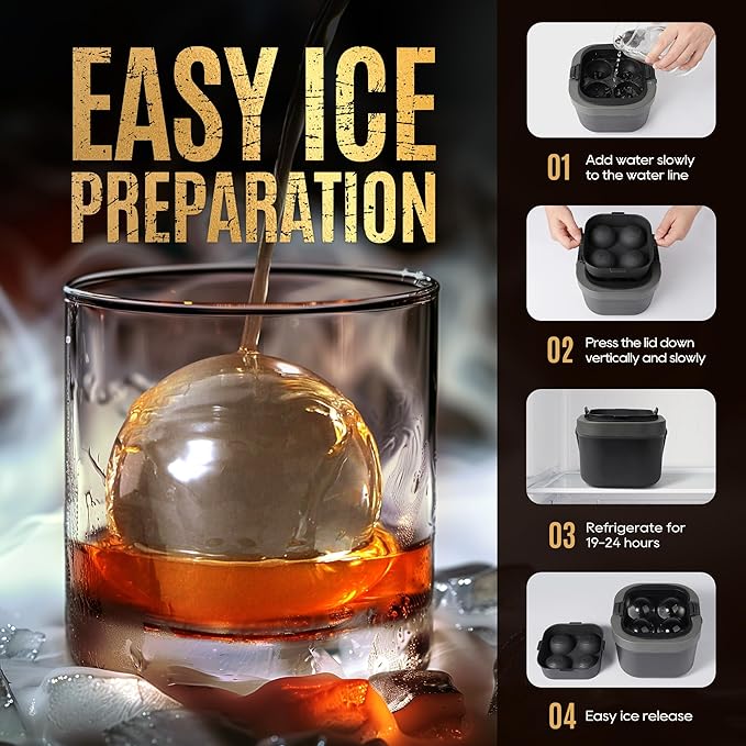 Clear Ice Ball Maker Mold, Whiskey Ice Cube Tray, 2.4 Inch Large Round Ice Molds for Cocktails Whisky Bourbon Liquor, Best Dad Ever Gifts for New Dad Husband Men who Have Everything