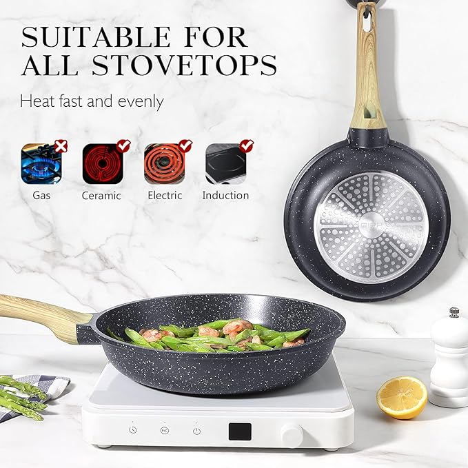 GiPP Nonstick Frying Pan Skillet with Lid - 8" Grey Granite Non Stick Pans, Omelette Pan with Heat-Resistant Handle, Compatible with All Stovetops, PFOA Free