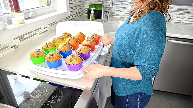 | Professional Jumbo Silicone Baking Cups | Premium 12 Piece Set | Reusable Cupcake Muffin Pans | BPA Free