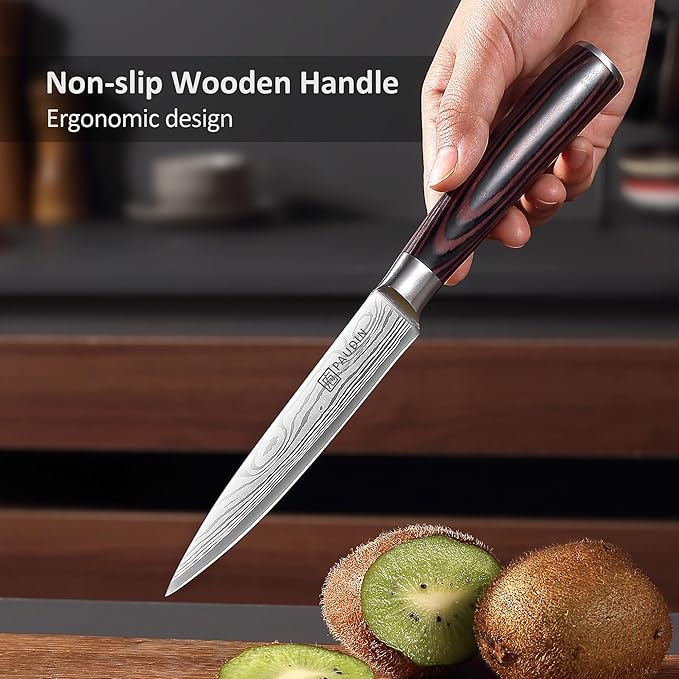 PAUDIN Utility Knife, 5 Inch Chef Knife, Ultra Sharp High Carbon Stainless Steel, Multipurpose Paring Knife for Fruit and Vegetable Cutting with Wooden Handle, Premium Gift Box