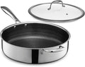 HexClad Hybrid Nonstick 5.5-Quart Deep Sauté Pan with Tempered Glass Lid, Stay-Cool Handle, Dishwasher-Friendly, Oven-Safe Up to 900°F, Induction Ready, Compatible with All Cooktops
