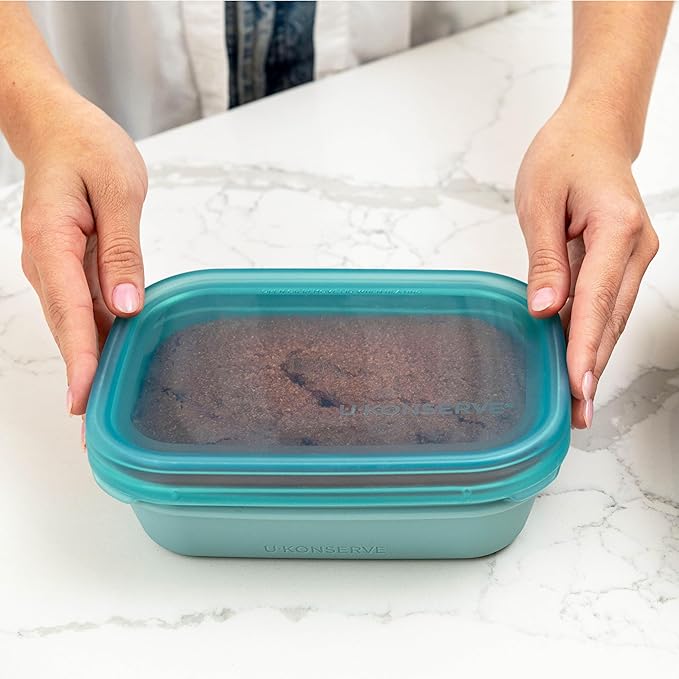 U Konserve Platinum Silicone Food Storage Bento Box Dual Seal Rectangle Container - Leak Proof, Shatter Proof, Dishwasher Safe, Plastic Free - 24oz (Seafoam)