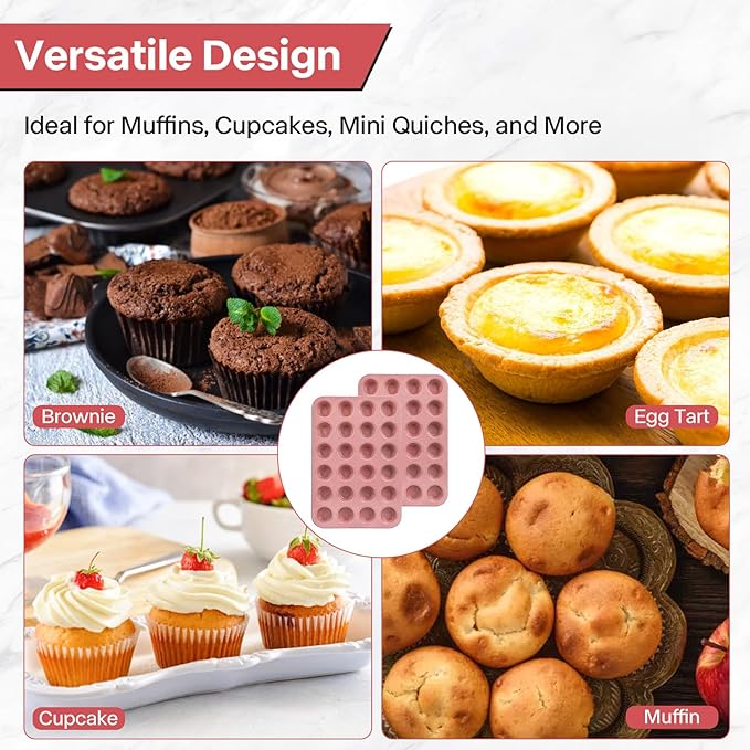 Spmart 2-Pack 24-Cup Nonstick Ceramic-Coated Mini Muffin Pan | Durable & Easy Clean Muffin Tins | Perfect for Small Baked Goods & Party Treats (Pink)