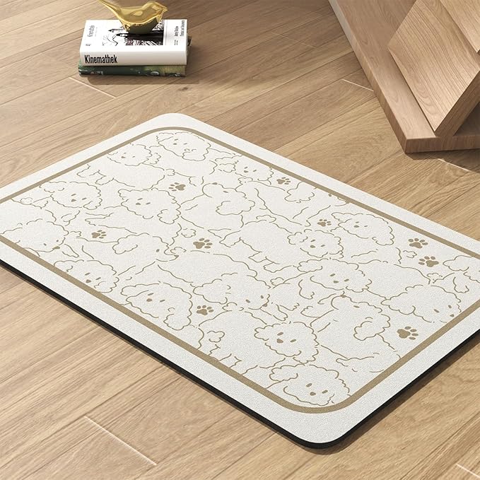 Pet Feeding Mat-Absorbent Dog Mat for Food and Water Bowl-No Stains Quick Dry Water Dispenser Mat-Dog Accessories Pet Supplies-Bowl for Messy Drinkers（FRAMEDOGS,17"x34"