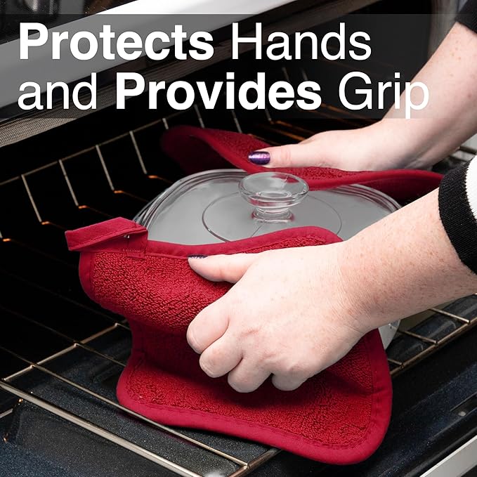 RITZ Terry Potholder & Hot Pad: Unparalleled Heat Resistant, Durable 100% Cotton – Ergonomically Designed for Optimal Grip – Easy-Care Machine Washable – 2-Pack, Paprika
