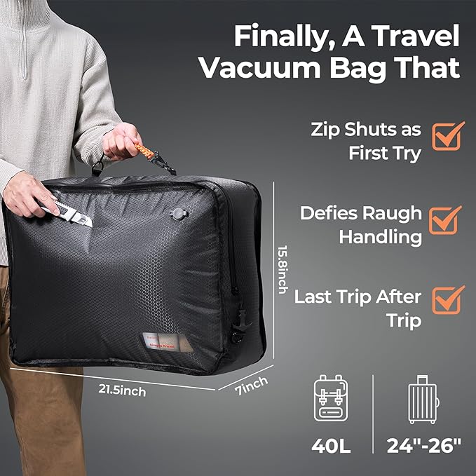 Apex Series Vacuum Bags for Travel Luggage with Wireless Pump, 180° Open, Reusable Compression Bags for Carry On Suitcases and Backpack, Vacuum Seal Packing cube for Cloth (1Large+Pump)