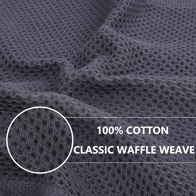 Homaxy 100% Cotton Waffle Weave Kitchen Dish Cloths, Ultra Soft Absorbent Quick Drying Dish Towels, 12 x 12 Inches, 12-Pack, Dark Grey