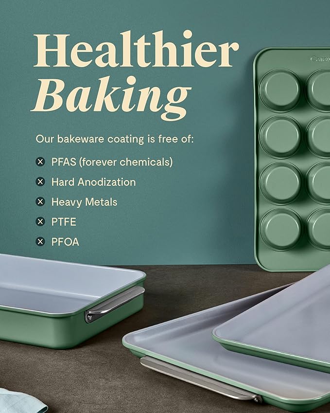 Caraway Nonstick Ceramic Bakeware Set (5 Pieces) - Baking Sheets, Assorted Baking Pans & Storage - Aluminized Steel Body - Non Toxic, PTFE & PFOA Free - Black