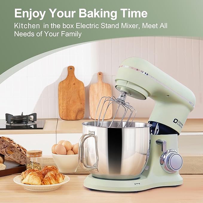 Kitchen in the box 7QT 900W 10-Speed Stand Mixer, Tilt-Head Kitchen Electric Mixer with Dough Hook, Whisk & Flat Beater(Pastel Green)