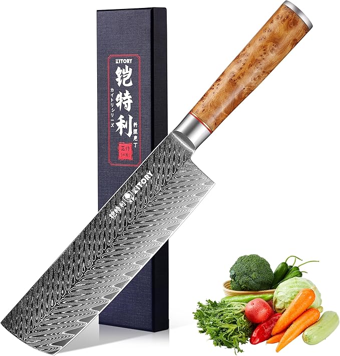 Kitory Damascus Nakiri Knife, 7" Ultra Sharp Kitchen knife - High Carbon 73-Layer 10Cr15CoMoV Stainless Steel - with White Shadow Wood Handle, for Kitchen and Restaurant, 2025 Gift