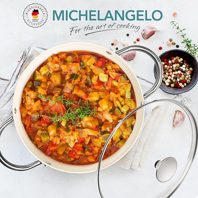 MICHELANGELO Stock Pot with Lid, 6 Quart Cooking Pot with Ceramic Coating, Nonstick Ceramic Soup Pot with Lid, Induction Compatible - 6QT Stockpot, Blue