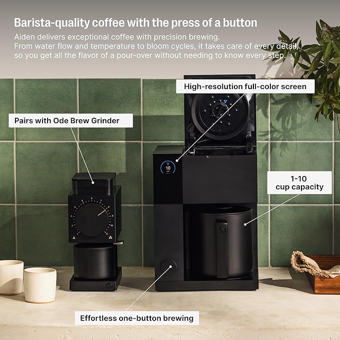 Fellow Aiden Precision Drip Coffee Maker, Thermal Carafe, Perfect Temperature Control, Bloom Cycle, Single Serve to 10 Cup Capacity, Matte Black