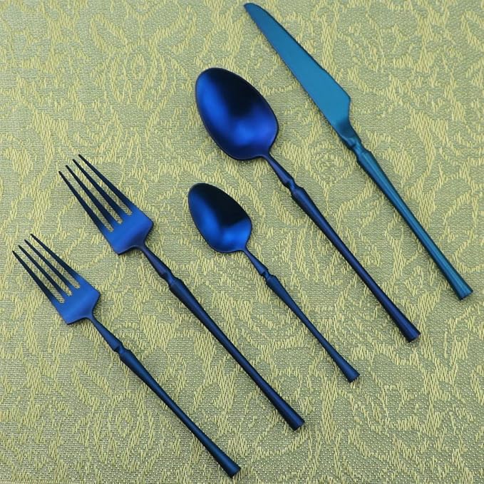 Gugrida Unique & Beautiful Flatware Set - 5 Piece Iridescent Silverware Sets | 18/10 Stainless Steel Reusable Cutlery Set | Blue Utensils Service For 1 with Dessert Fork, Knife, Spoon, Dinner Fork
