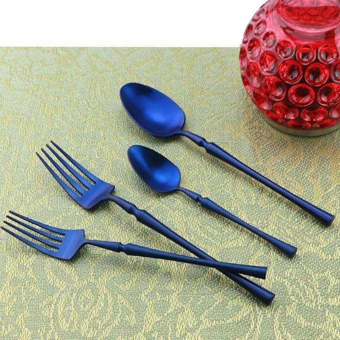 Gugrida Unique & Beautiful Flatware Set - 5 Piece Iridescent Silverware Sets | 18/10 Stainless Steel Reusable Cutlery Set | Blue Utensils Service For 1 with Dessert Fork, Knife, Spoon, Dinner Fork