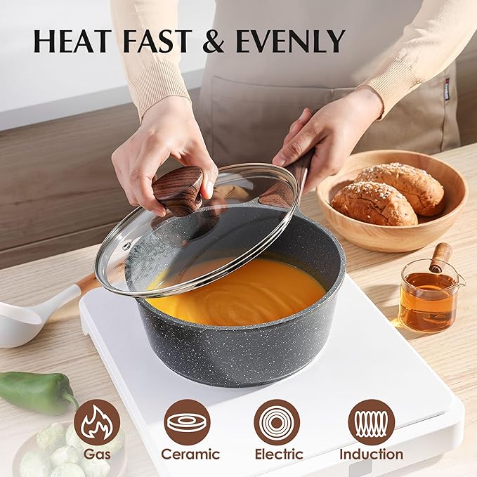 SENSARTE Nonstick Cookware Set 23-Piece, Non Stick Pots and Pans Set with Swiss Granite Coating, Healthy Kitchen Cooking Set, Stay-Cool Handles